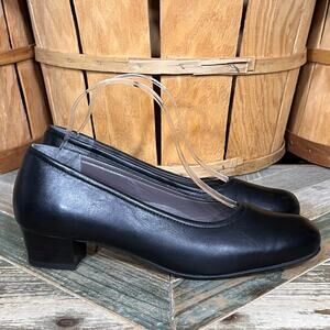 SAS Regina Black Leather USA Comfort Casual Pumps Heels Womens Size 9.5 NARROW